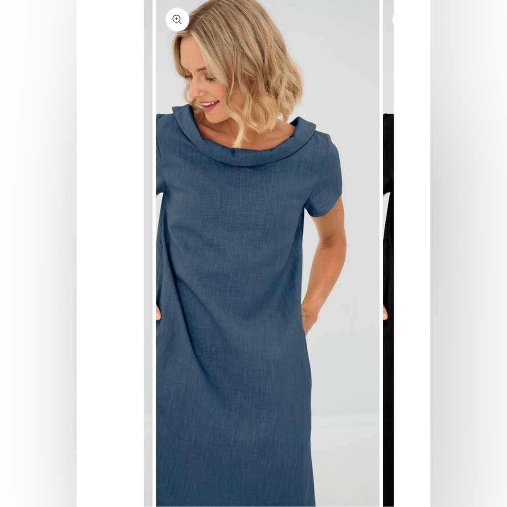 LE MUSE Story Linen A-line Collared Bow Back Mini Dress Chambray Blue Size L